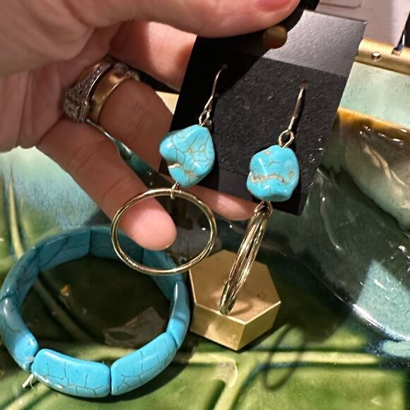 Genuine Gemstone Necklace Matching Earrings & Bracelet Turquoise - Picture 6 of 6